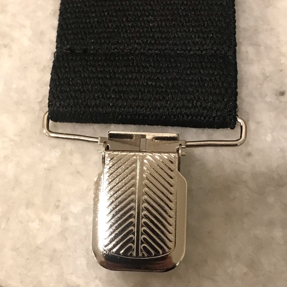 Black Wide Strap Suspenders Mens Silver Clasp One Size Fits All Eclectic Grandpa - Picture 3 of 3
